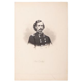 General George A. Custer, Pen and Gouache Portrait by Peter Kramer