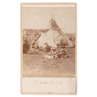 CDV of a Sioux Camp Featuring Tipi and Drying Hides