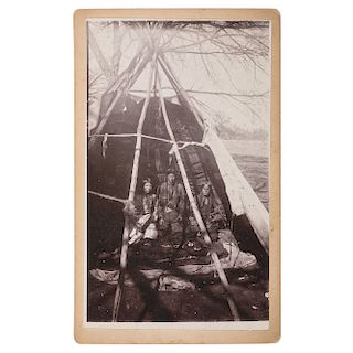 W.L. Sawyers Boudoir Card of Three Oklahoma Territory Indians in a Tipi