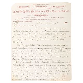 Buffalo Bill's Wild West, Rare Letter from "Buffalo Bill's Dutchman and the Prairie Waif" Show Manager
