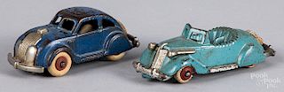 Two small cast iron Hubley cars