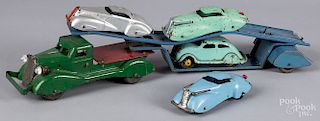 Marx pressed steel car carrier with four cars