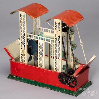 Painted tin dredge steam toy accessory