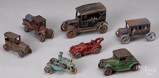 Seven miscellaneous cast iron vehicles