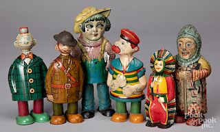 Six tin lithograph wind-up walkers