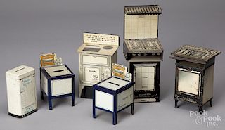 Six tin lithograph appliance still banks