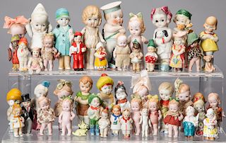 Large group of all bisque dollhouse dolls