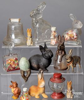 Group of glass candy containers, etc.