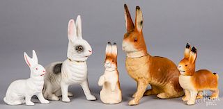 Five composition rabbit candy containers