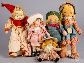 Seven fabric dolls