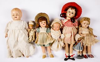 Large group of composition and wood dolls