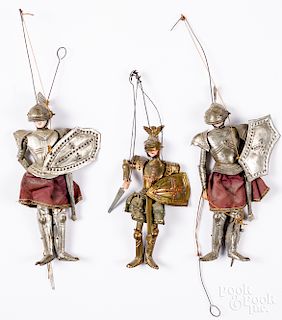 Three tin, wood and composition marionettes