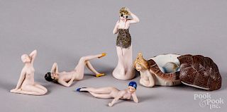 Five bisque risqué bathing beauty figures
