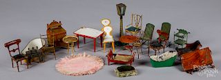 Collection of painted tin dollhouse furniture