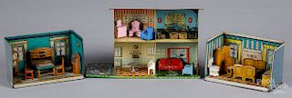 Tin lithograph miniature dollhouse and two rooms