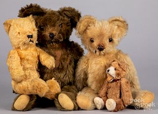Four mohair teddy bears