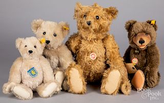 Four Steiff mohair teddy bears
