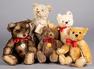 Five Steiff mohair teddy bears