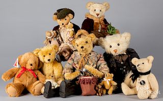Ten collectible and artisan teddy bears