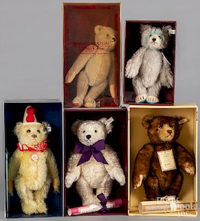 Five Steiff mohair teddy bears