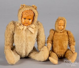 Two celluloid face teddy bear dolls