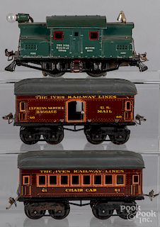 Ives tin lithograph three-piece train set