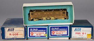 Five Alpha and Alco brass HO train cars