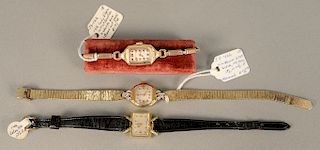 Three ladies wristwatches, LeCoultre, Hamilton, and ladies Elgin with original box.