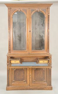 Walnut Victorian bookcase in two parts. ht. 88 1/2 in., wd. 47 in.
