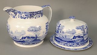 Two piece Spode lot including large pitcher and large covered cheese plate. Provenance: An Estate from Farmington, Connecticut