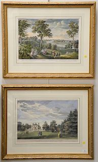Two hand colored engravings including one by W. Woollett "A View of the House and Part of the Garden of His Grace the Duke of Argyll...