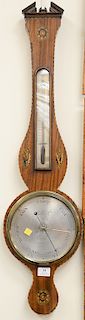 George III inlaid mahogany banjo barometer, Gally & Co., Exeter, circa 1800, inlaid with floral reserves. ht. 38 in. Provenance: Fro...