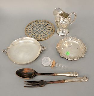 Sterling silver lot plus silver overlay glass plate. 19.8 weighable troy ounces Provenance: From the Estate of Deborah G. Black of G...