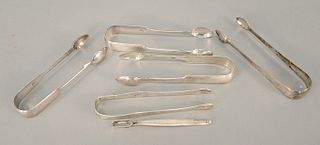 Six piece lot to include five sets of tongs. 7.4 troy ounces