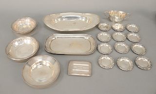 Sterling silver lot to include set of butter plates, etc. 42.6 troy ounces