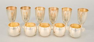 Tiffany & Co. sterling silver lot to include five small cups and six stems. 11.8 troy ounces
