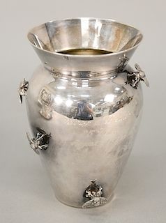 Sterling silver Thistle and Bee vase with six molded bee around exterior, marked 925 Thistle & Bee (dent to base). ht. 6 1/2 in., 11...