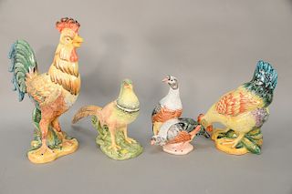 Group of bird figurines to include two Faiencerie d'Art roosters, pair of Mane Lion pheasants, six Fitz Floyd bird figures, and a do...