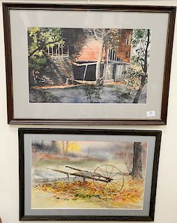 Two Biff Heins (20th century) watercolors including Red Barn and Wheel Barrow, both signed Biff Heins, dated 86 & 63. 14" x 21 1/2" ...