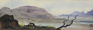 Hugh Cabot (1930-2005), watercolor, Redford Texas 59, signed lower right: Hugh Cabot, sight size 10 1/2" x 29 1/4"