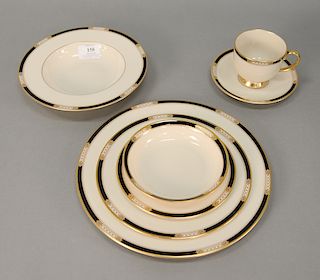 Lenox 107 piece set "Hancock" Presidential Collection dinner service Ivory with gilt black and white decorated border to include 15...