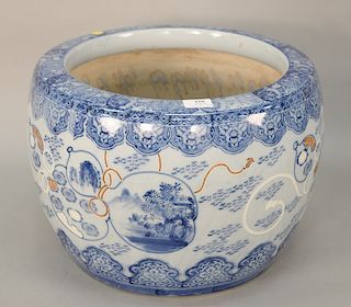 Large Chinese blue and white porcelain jardiniere. ht. 12 1/2 in., total dia. 17 in. Provenance: An Estate from Farmington, Connecticut
