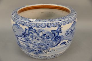 Large Chinese blue and white jardiniere. ht. 12 1/2 in., total dia. 19 1/2 in. Provenance: An Estate from Farmington, Connecticut