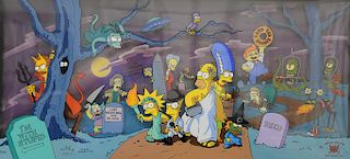 Matt Groening, The Simpsons, limited edition hand painted cell "Treehouse of Horror" 179/300, I'm with Stupid Gravestone. image size...