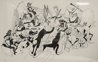 Al Hirschfeld, lithograph, Warner Brothers "Orchestra Pit" 1994, pencil signed and numbered 76/350. 15 1/2" x 23 1/2"