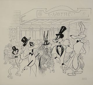 Al Hirschfeld, lithograph, Warner Brothers "Opening Night", pencil signed and numbered 333/350. sight size 14 1/2" x 16".