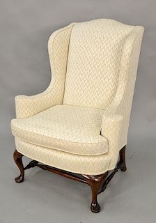 Queen Anne style upholstered wing chair. ht. 46 in. Provenance: An Estate from Farmington, Connecticut
