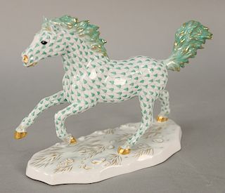 Large Herend porcelain horse figurine green fishnet with gold gilt marked Herend Hungary handpainted 15481. ht. 7 1/4 in., lg. 9 1/2...