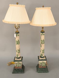 Pair of painted column style lamps. ht. 34 in. Provenance: From an estate in Lloyd Harbor, Long Island, New York