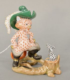 Herend porcelain figurine "Puss in Boots" multicolor fishnet #15668 (new $1,135.00). ht. 5 in. Provenance: From the Estate of Debora...